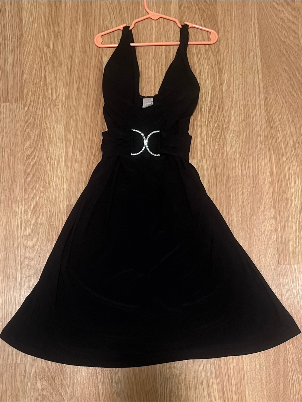 American City Wear Y2k Black Maxi Dress with Rhinestone Waist Accent